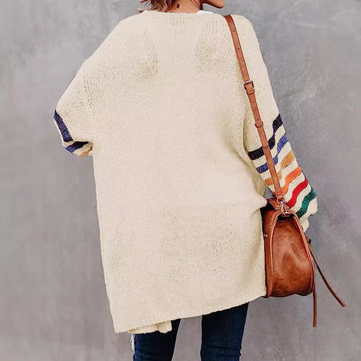 Dame afslappet strik cardigan med farverige striber Stilla