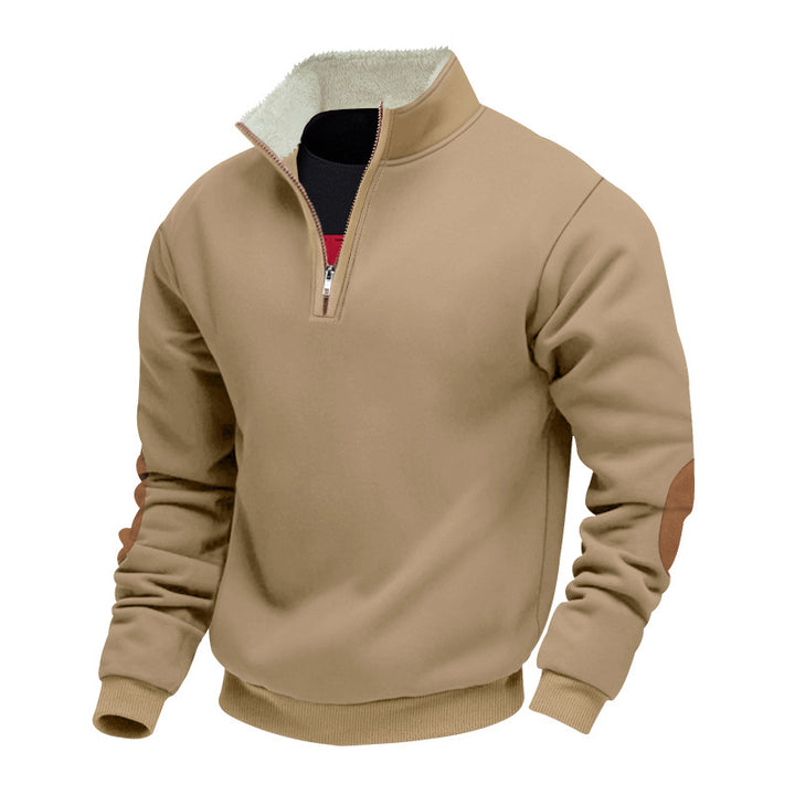 Herre fleece-pullover med stående krave og praktiske albuepatches Stilla