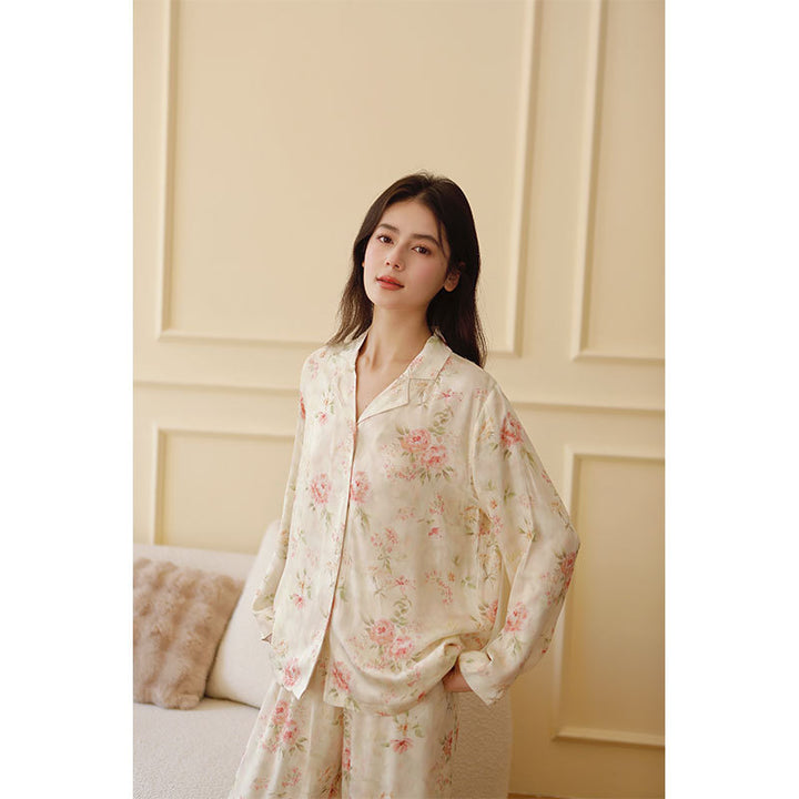 Dame Satin Pyjamas-Sæt med frisk blomsterdesign og elegant snit Stilla