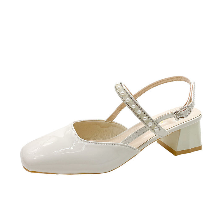 Femme Quadratzehen Slingback Hæle Mules med Perledetalje Stilla
