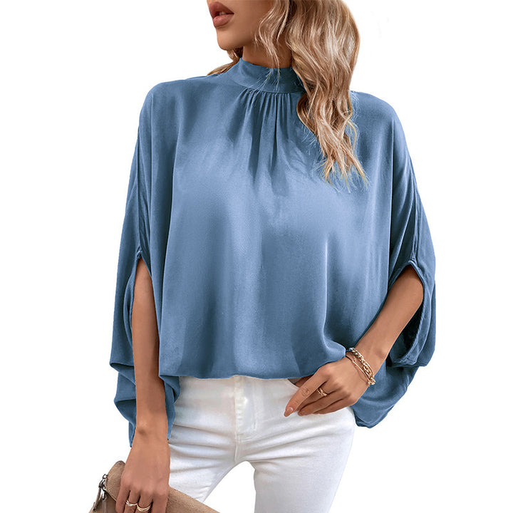 Dame top Elegant højkrave bluse med slids i siden Stilla