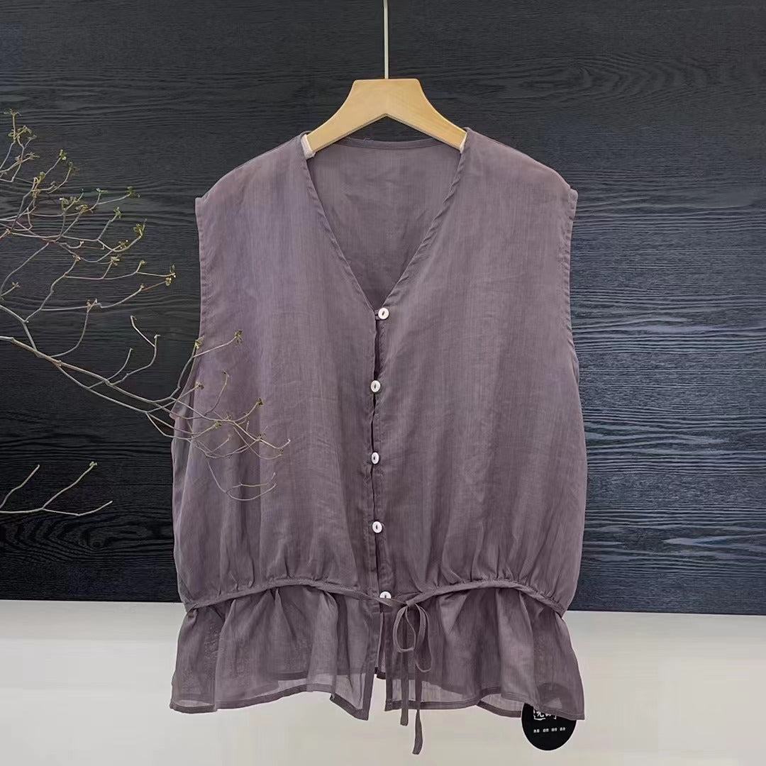 Dame Let Flydende Knapliste Bluse med Peplum Kant Stilla