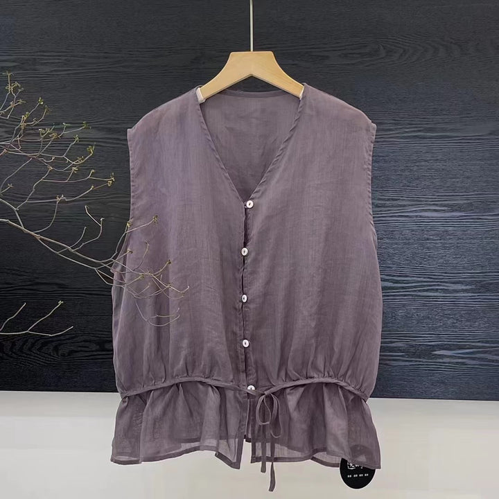Dame Let Flydende Knapliste Bluse med Peplum Kant Stilla