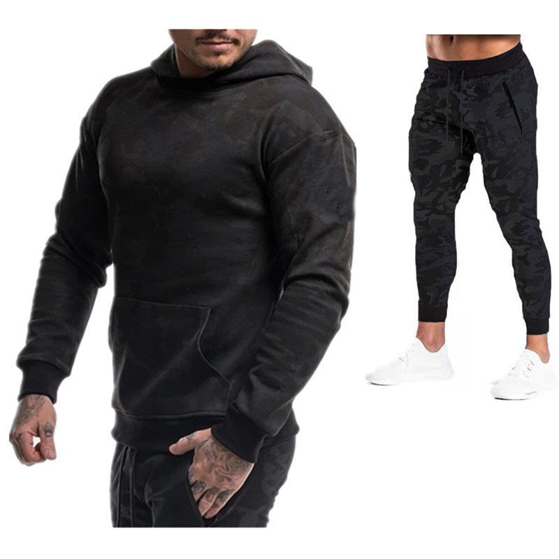 Herrer Camouflage Sweatpants sæt med hætte og elastisk talje Stilla