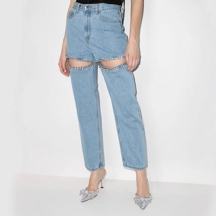 Kvinders designer ødelagte jeans med blanke applikationer Stilla
