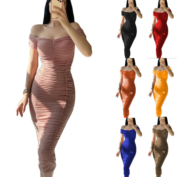 Dame Off-Shoulder Rynkede Bodycon Kjole Stilla
