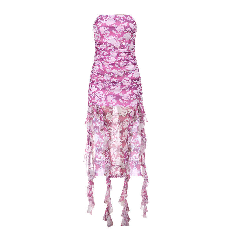 Dame Strapless Floral Ruffle Maxi Kjole Stilla