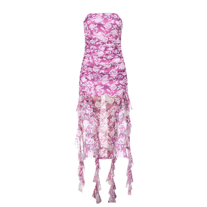Dame Strapless Floral Ruffle Maxi Kjole Stilla