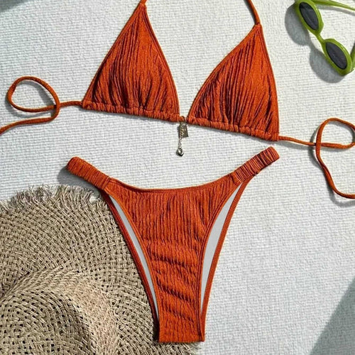 Dame triangel-bikini med bølget tekstur Skovae