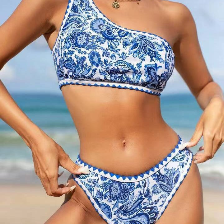 Kvinde asymmetrisk blomsterprint bikini-sæt Stilla 1750313382