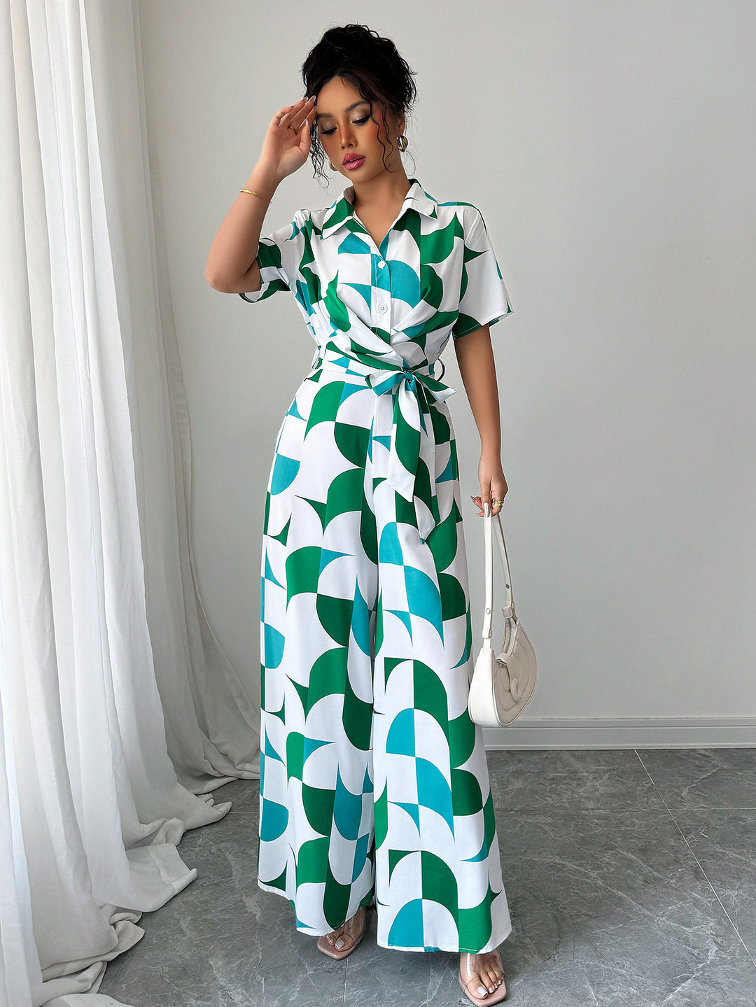Dame Maxi-Overall med moderne geometrisk mønster Stilla