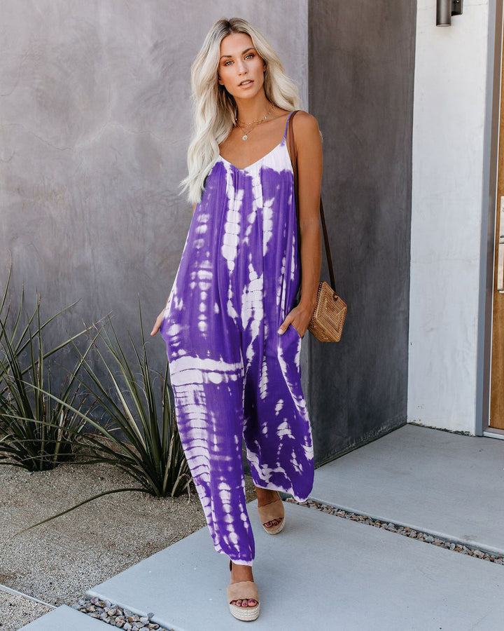Dame Maxikjole med trendy batikdesign og voluminøse stropper Stilla