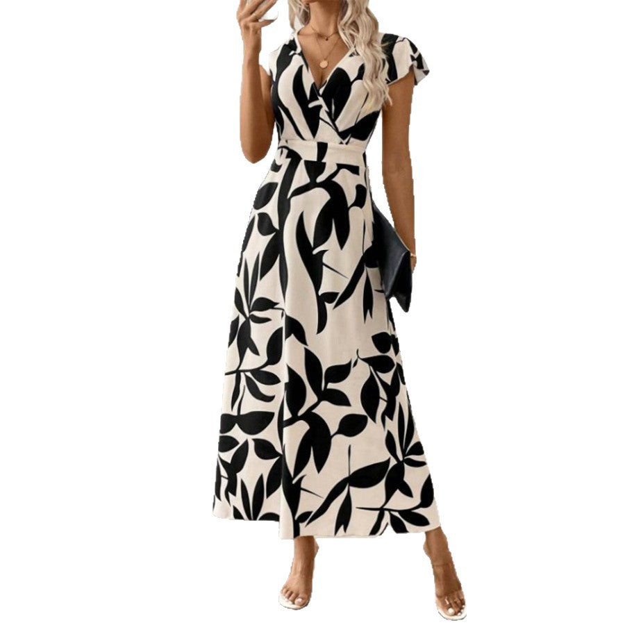 Femme Floral Print Maxi Kjole med Cap-ærmer Stilla