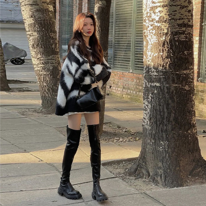 Femme Cozy Oversized Abstrakt Mønster Strikpullover Stilla