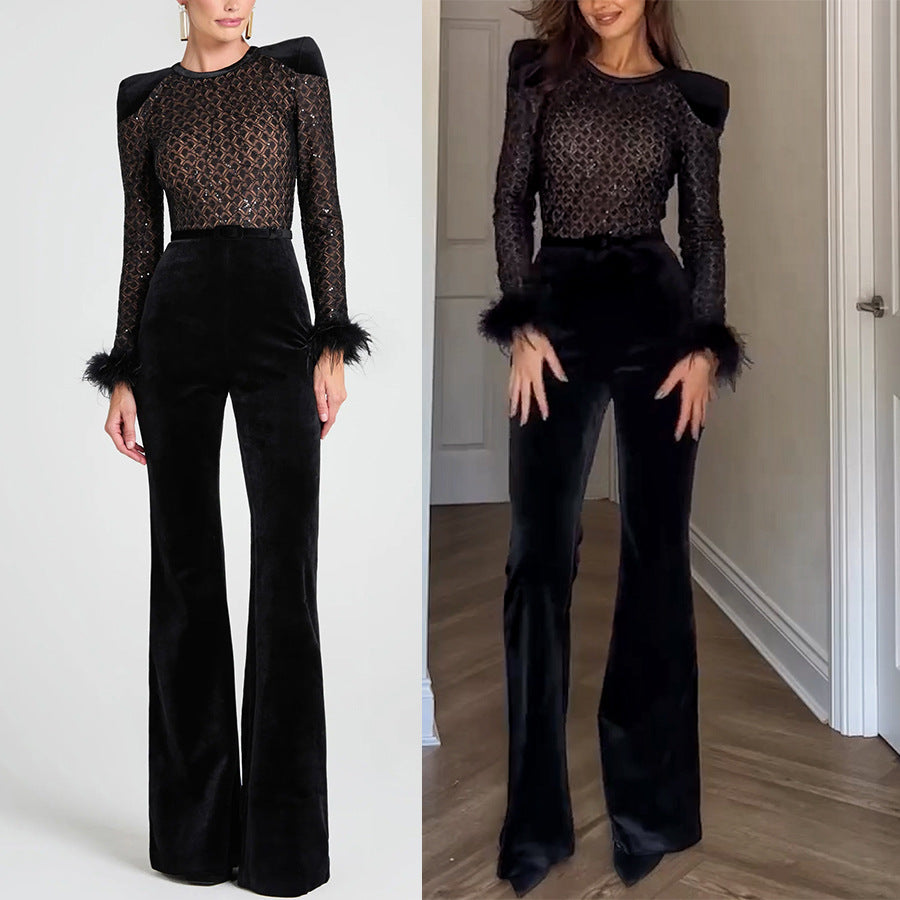 Dame Elegant kombination med gennemsigtigt overdel og bløde ærmer flæser Stiila