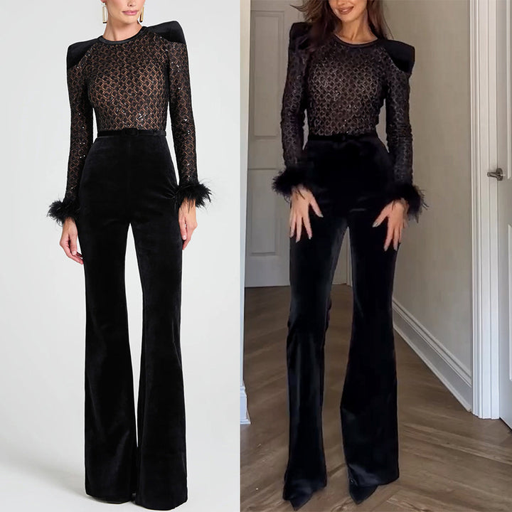 Dame Elegant kombination med gennemsigtigt overdel og bløde ærmer flæser Stiila