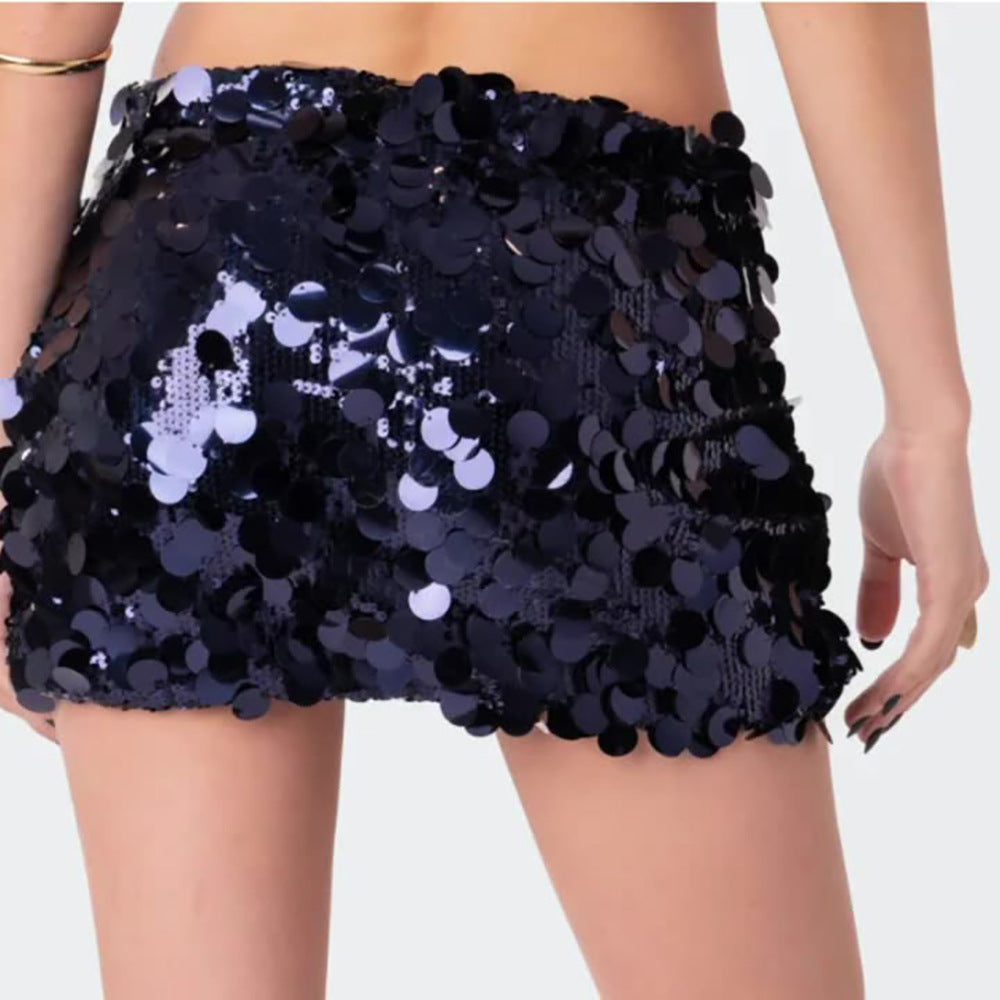 Dame Metallic Pailletter Mini Nederdel Stilla