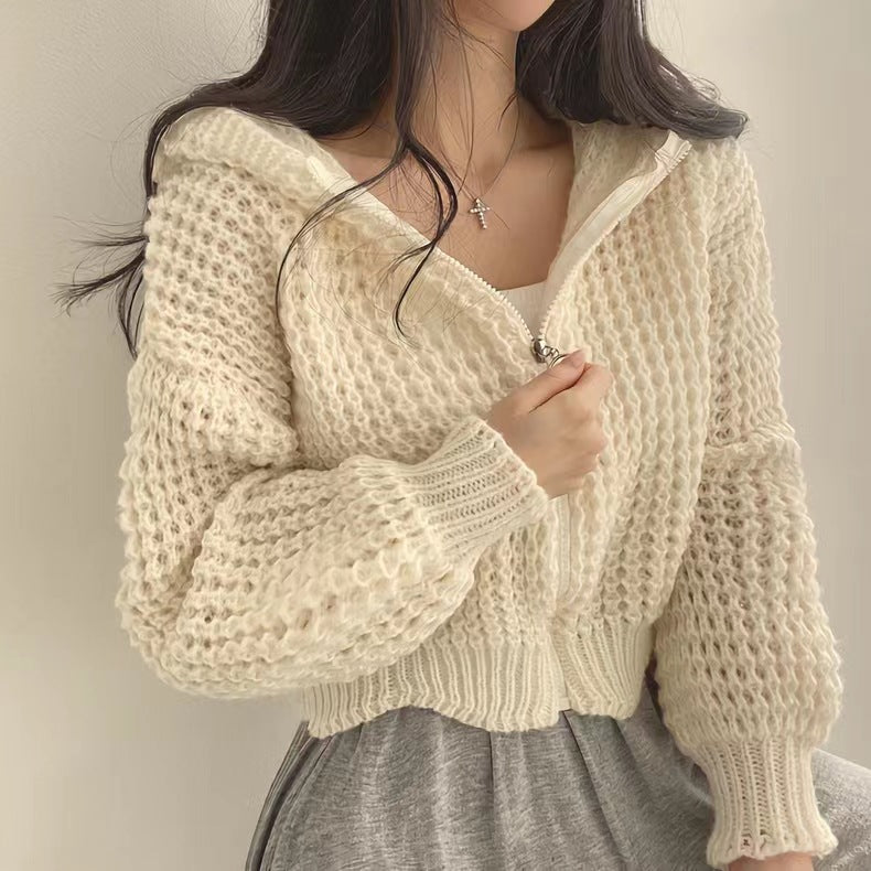 Femme Zip-Up Tekstureret Strikpullover Stilla