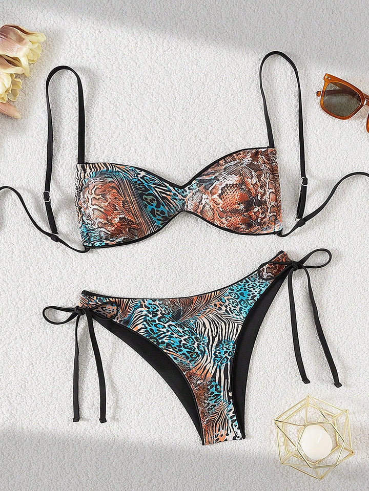 Dame Push-Up Bikini med elegant dyreprint og justerbare stropper Skovae
