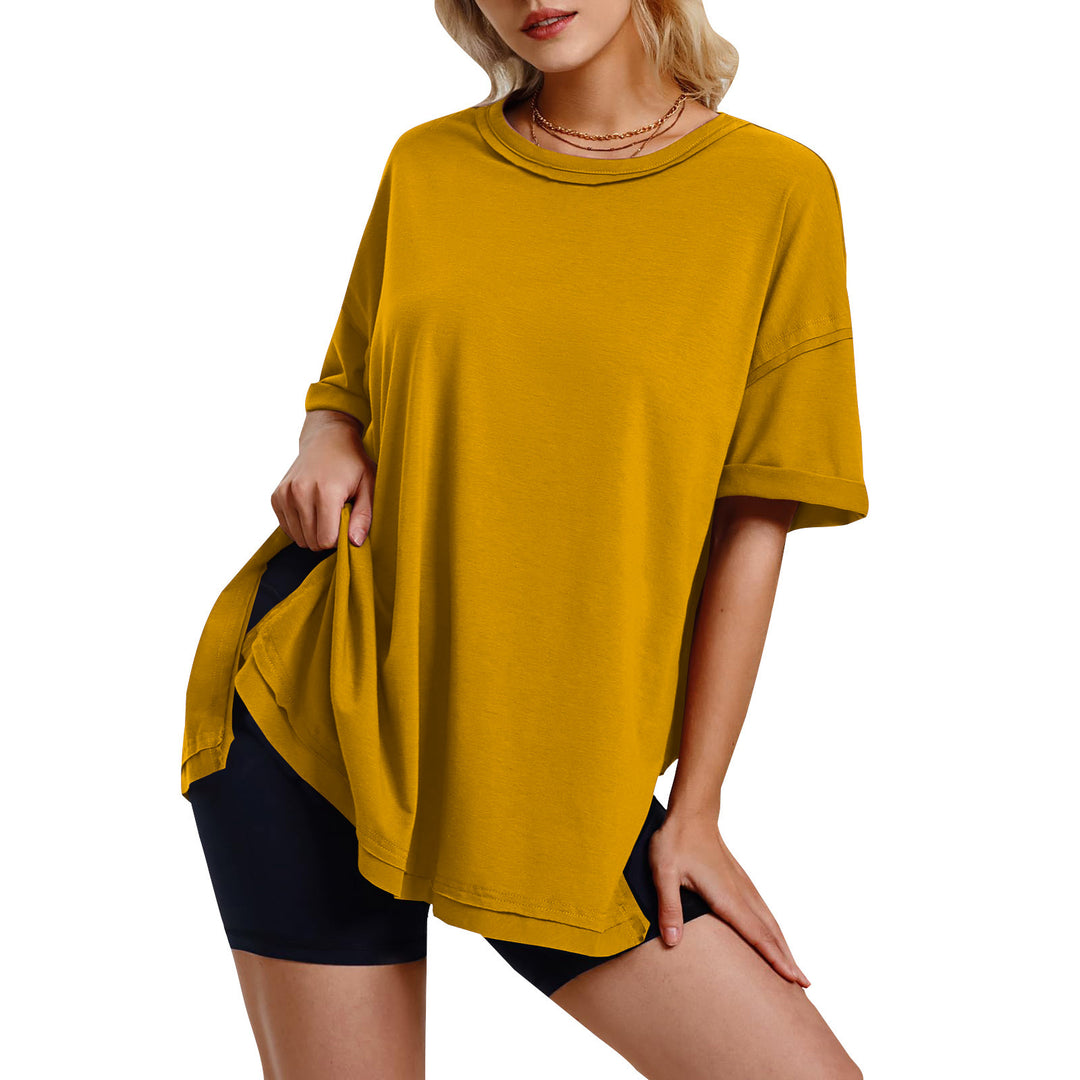 Dame afslappet oversized T-shirt med sidelommer og rund halsudskæring Stiila