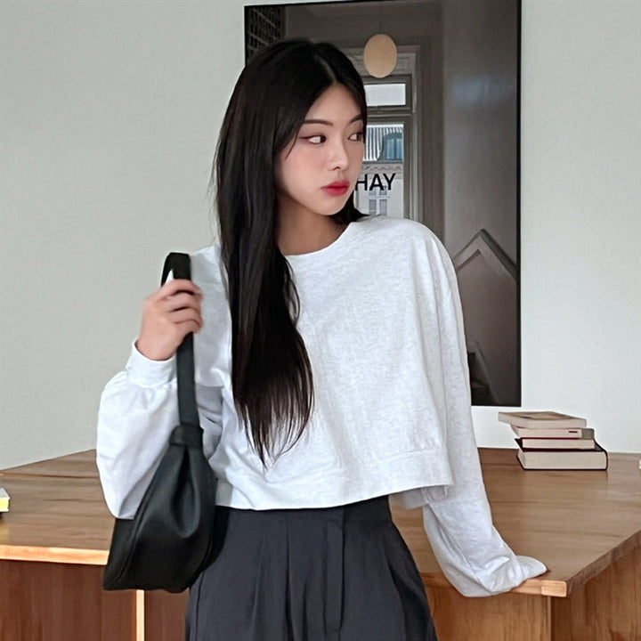 Dame cropped sweater med ballonærmer Stilla