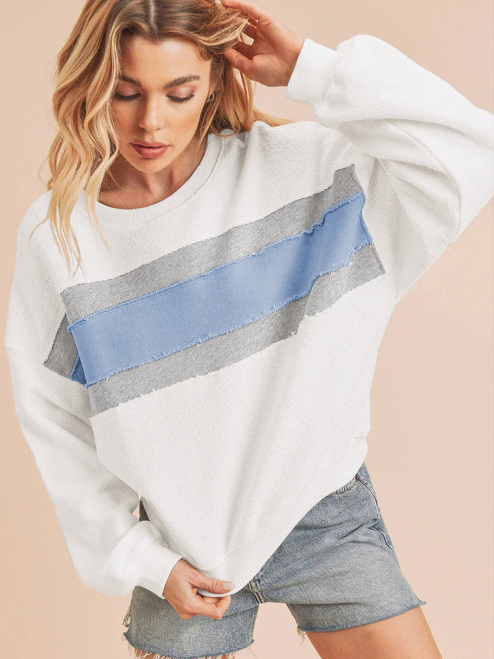 Dame afslappet oversized sweater med moderigtigt stribemønster og blødt materiale Stilla