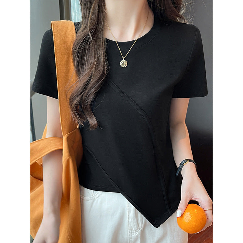 Dame asymmetrisk T-shirt med fin struktur og moderne snit Stilla