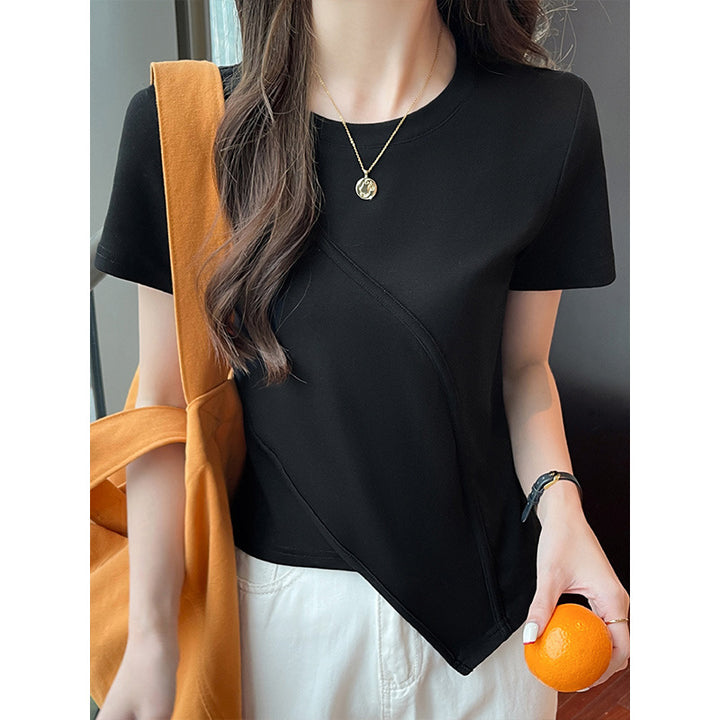 Dame asymmetrisk T-shirt med fin struktur og moderne snit Stilla