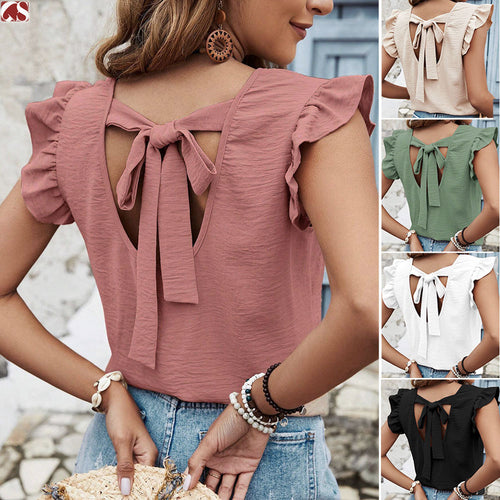 Damer Elegant Bluse shirt med Volangærmer og Rygsnøring Stilla