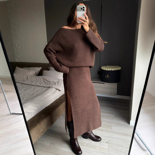 Kvinders Strik Kjole og Oversize Sweater Sæt Stilla