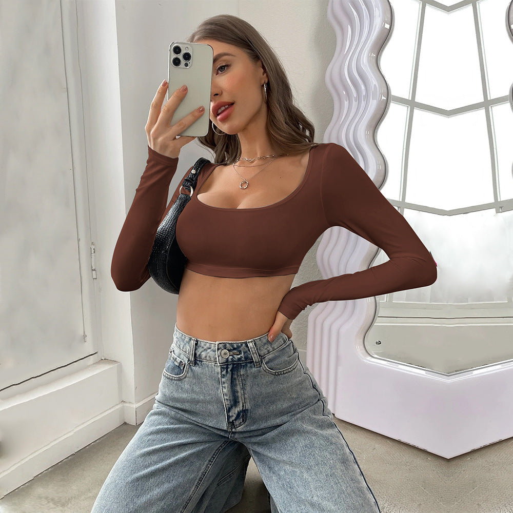 Kvinders langærmet crop top med elegant firkantet halsudskæring og behagelig pasform Stilla