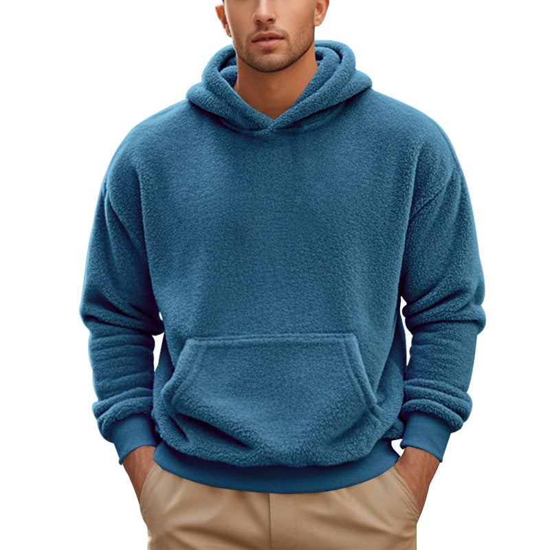 Herrer hyggelig fleece-hoodie med kengurulomme og elastiske mancher Stilla