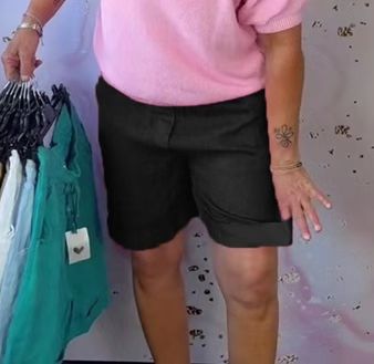 Dame i Leinenmix-Relaxshorts med elastisk komfortliv og sidelommer Skovae