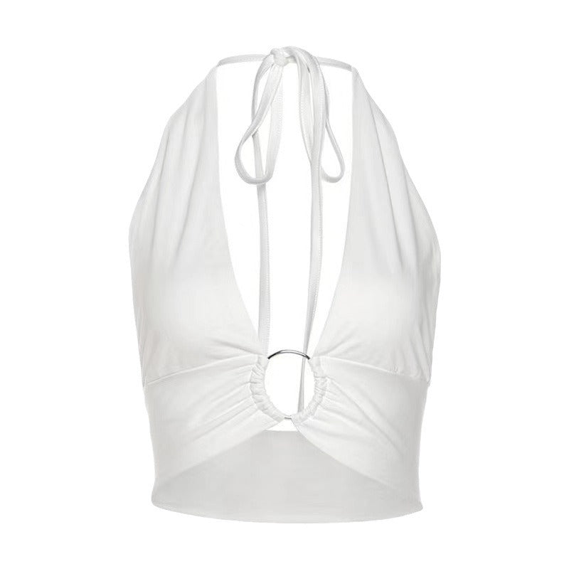 Dame Glamourøst Crop-Top med dyb udskæring og folder Stilla