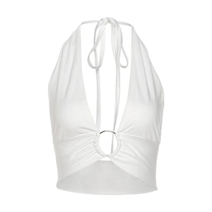 Dame Glamourøst Crop-Top med dyb udskæring og folder Stilla
