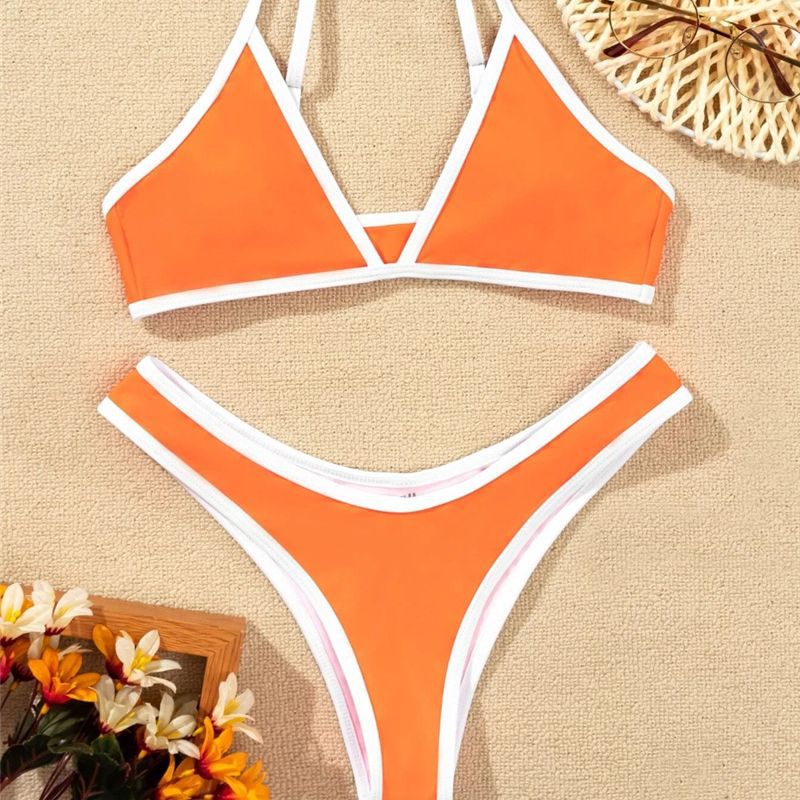 Dame Triangle Bikini Sæt med Kontrastbånd Stilla