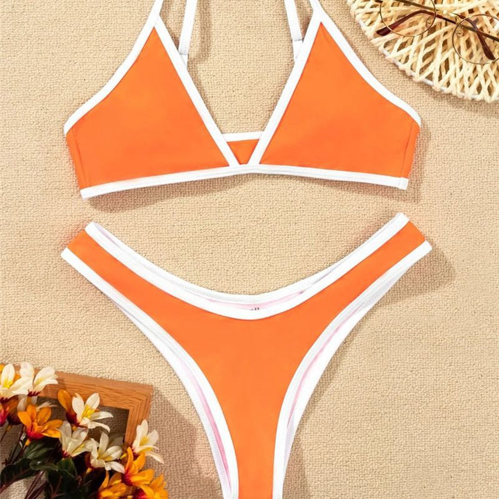 Dame Triangle Bikini Sæt med Kontrastbånd Stilla