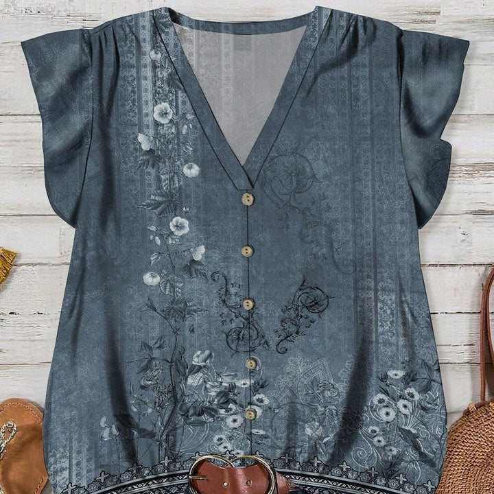 Dame bluse med blomstermønster Skovae