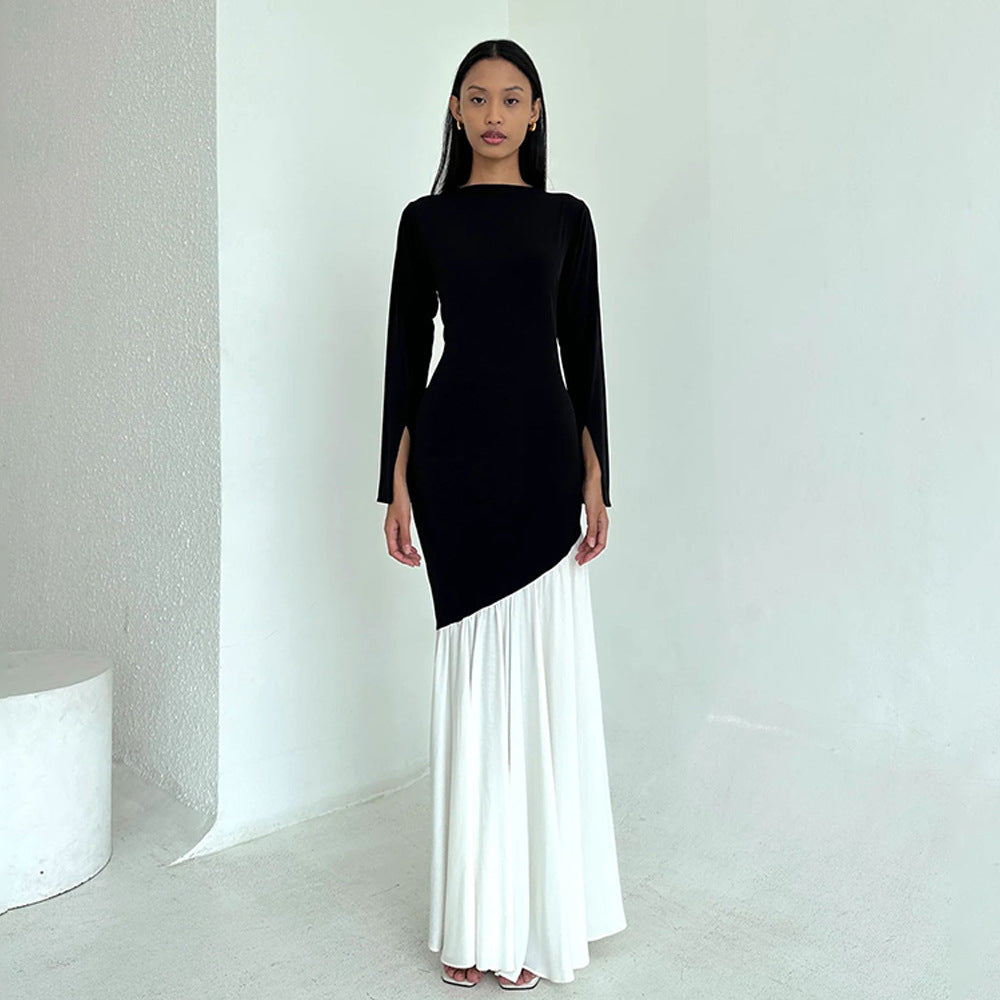Damer Elegante asymmetrisk maxikjole med lange ærmer og flydende drapering Stilla