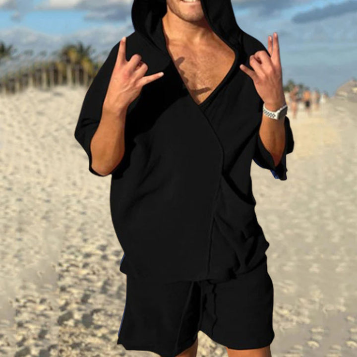 Herrer afslappet hoodie-sæt med shorts og praktiske lommer Stilla