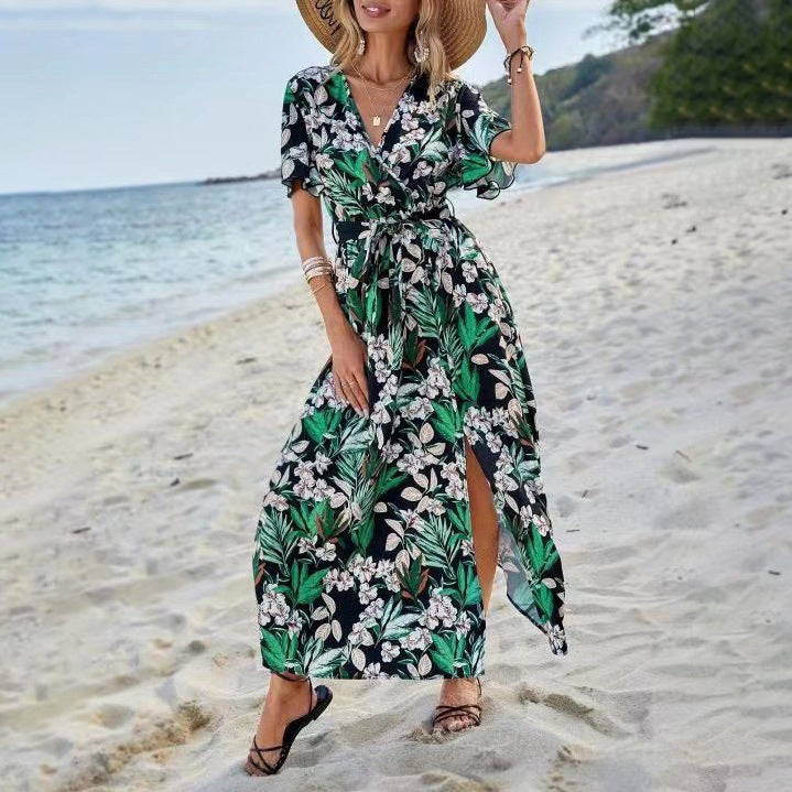 Dame blomster mønster indpakning maxi kjole Stilla 1751507051