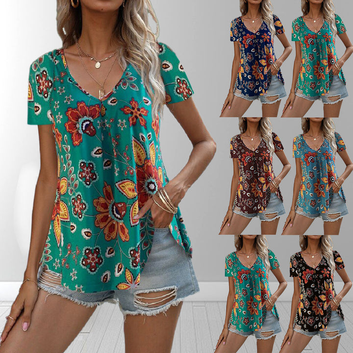 Dame lette kortærmet bluse med blomsterprint Skovae