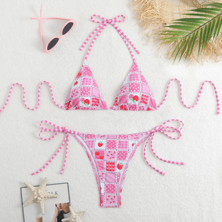 Dame triangel-bikini med blomsterdesign og legende bånd Skovae