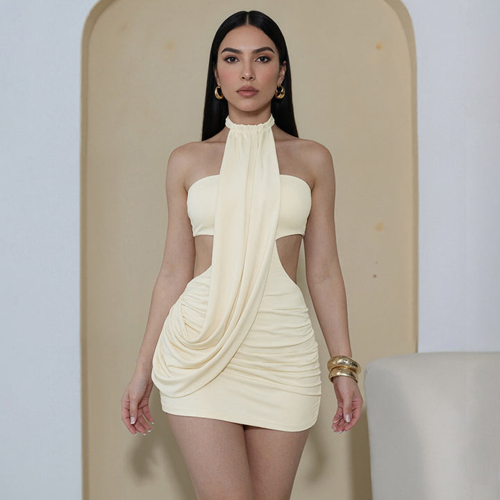 Damen Mini-Kleid mit trendigem Wickeldesign und eleganten Drapierungen Skovae