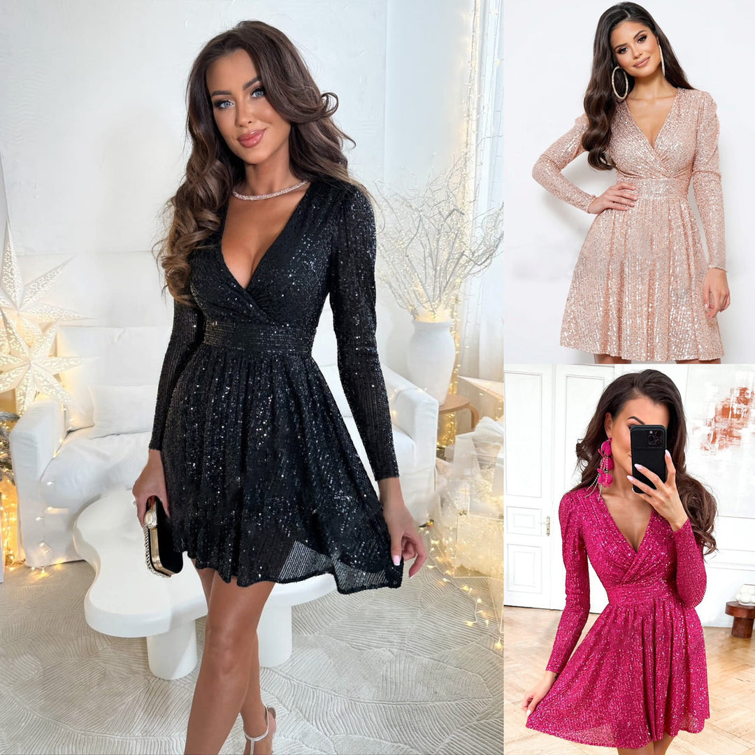 Dame Glamourøst Minikjole med glitrende Paillettbesætning og elegant Vikkelook Stiila