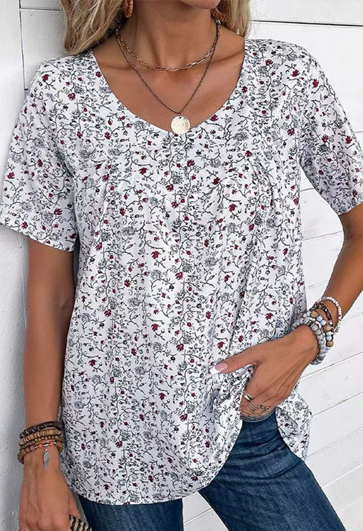 Dame Blusenshirt med floral print og dekorative trykdetailler Stilla