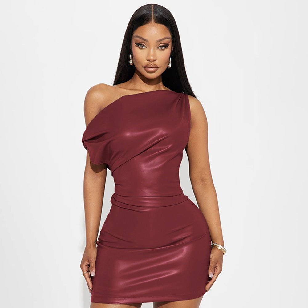 Femme One-Shoulder Kunstlæder Bodycon Kjole Stilla
