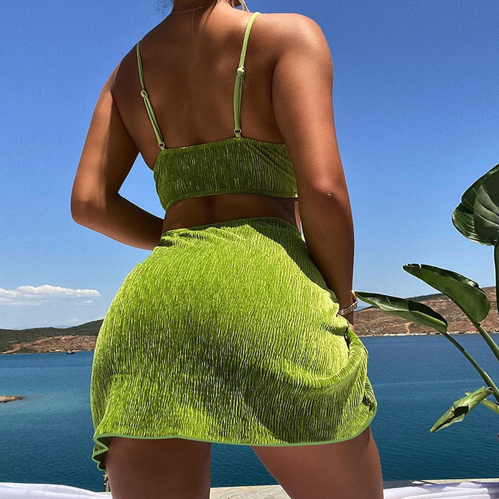 Dame Triangel-Bikini-Sæt med flæsedesign og moderigtig nederdel Skovae