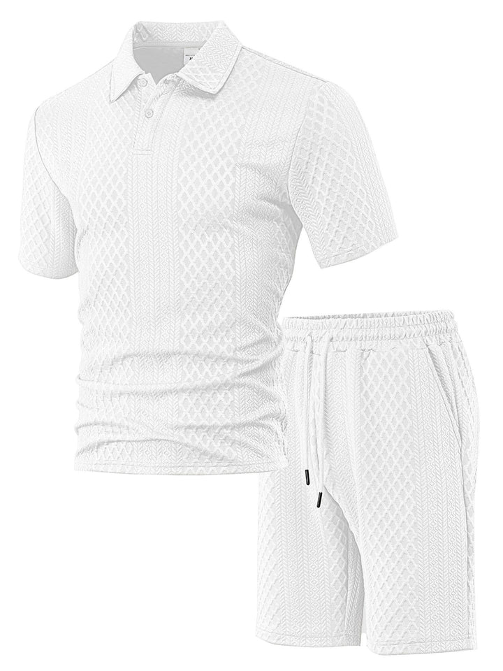 Herrer nan struktureret polo-shirt- og bermuda-shorts-sæt fra quiltet bomuldsblanding Skovae