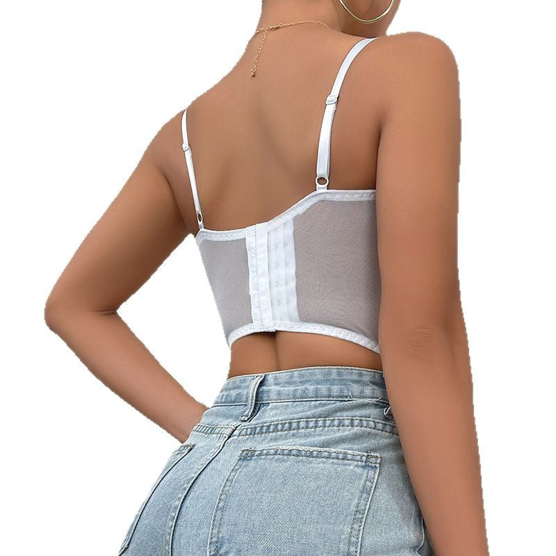 Dame Glitrende Bustier med transparent Mesh-indlæg Stilla
